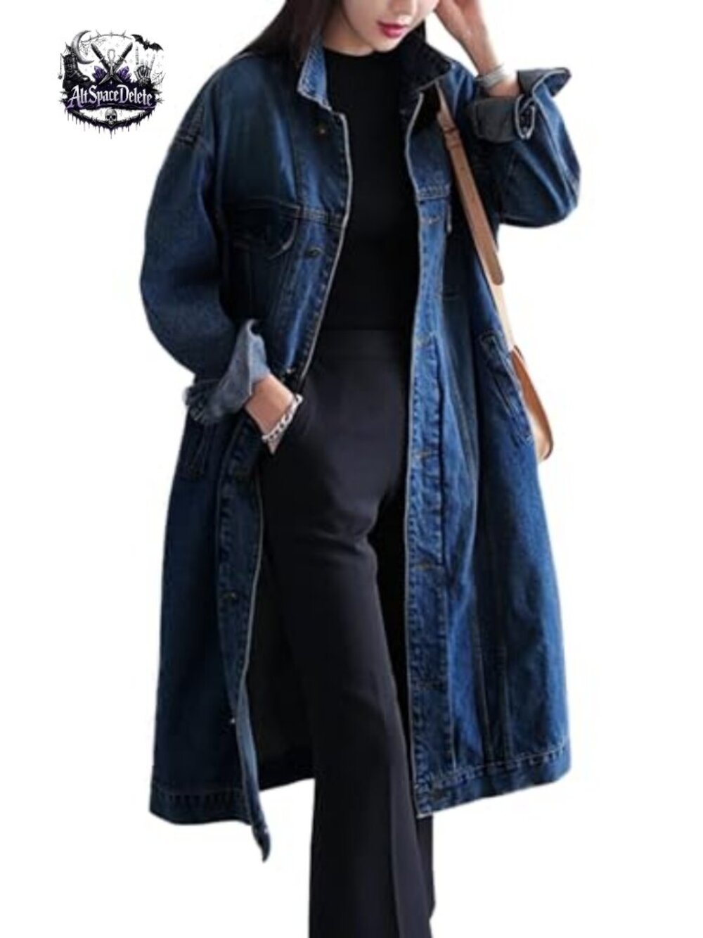 Womens Classic Long Denim Jacket Plus Size Button Down Trench Coat